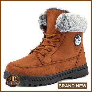 Faux Fur Lined Ankle Boots Lace Up Winter Snow Boots Comfortable Platform